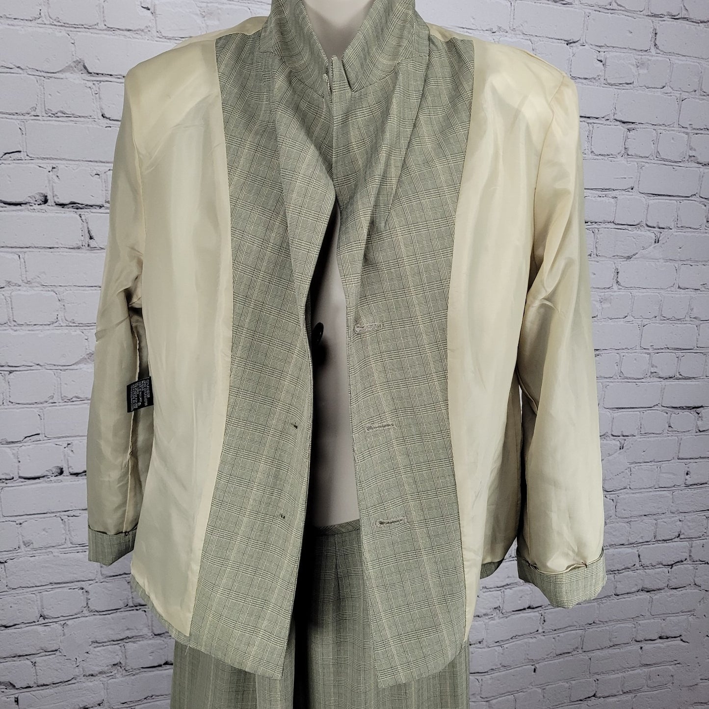 Kasper Beige Check 3 Button Peak Lined Jacket Skirt Suit 2 Piece Set Size 12P