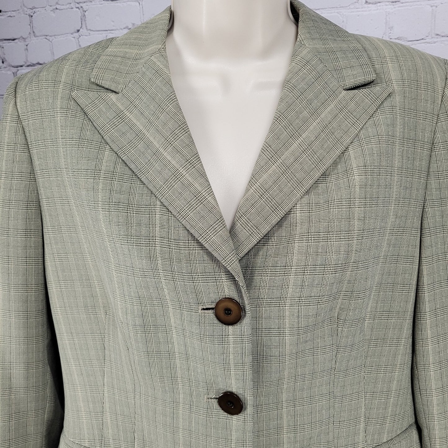 Kasper Beige Check 3 Button Peak Lined Jacket Skirt Suit 2 Piece Set Size 12P