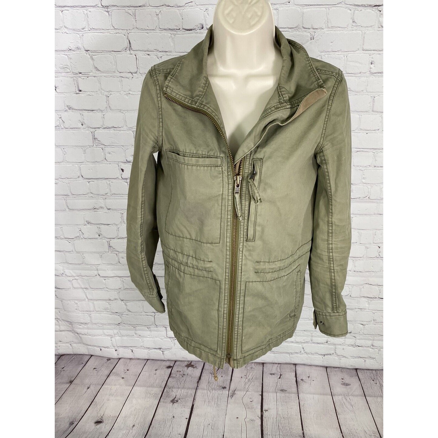 Madewell Fleet Utility Jacket Military Army Green Cotton Full Zip Up Size XS