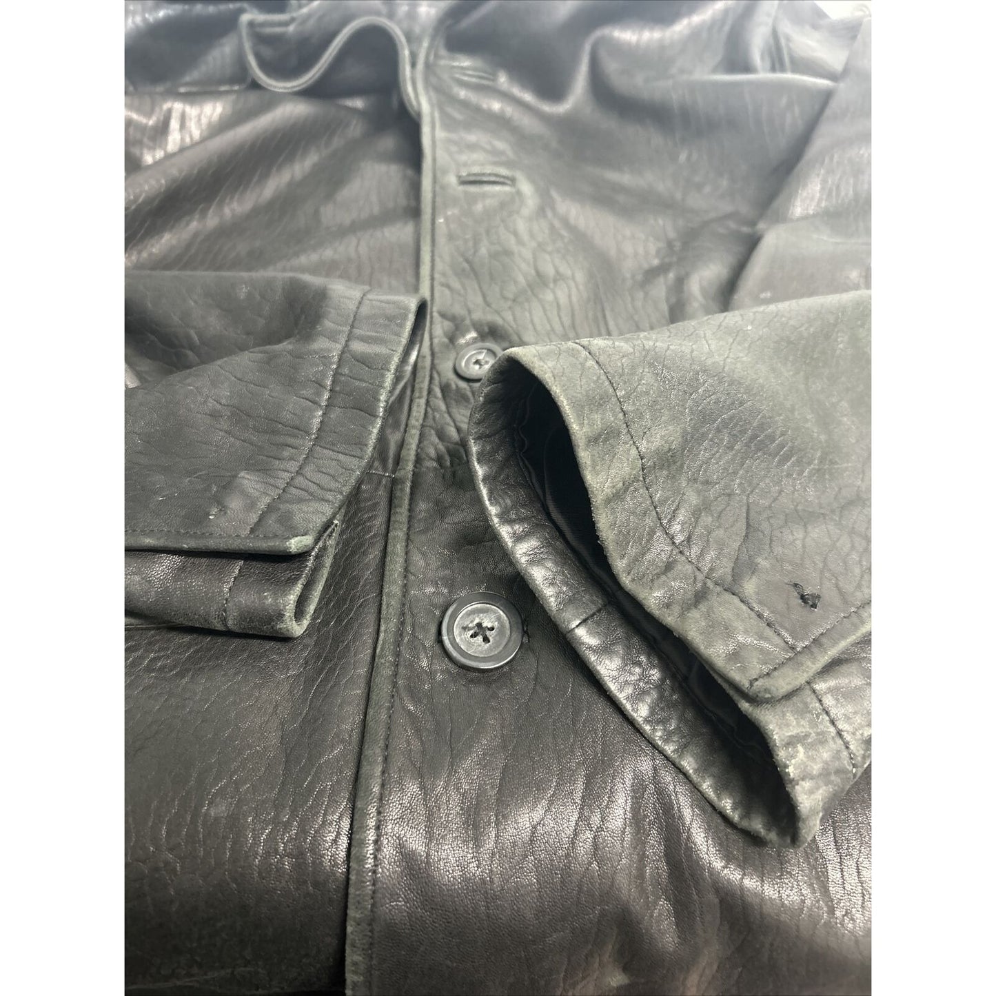 Roundtree & Yorke Black Lambskin Leather Long Sleeve Button Up Men’s Jacket L