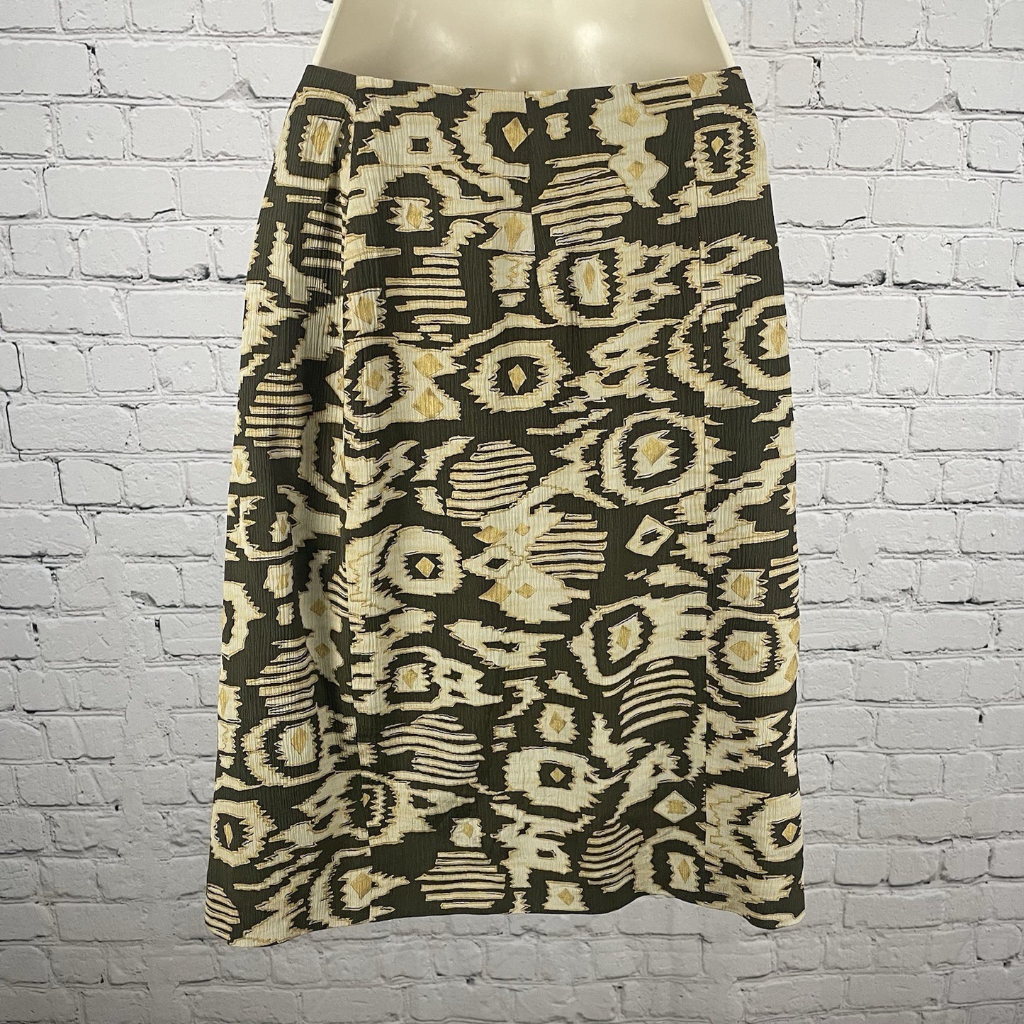 Liz Claiborne Green Gold 100% Silk Print Wrap Pleated Skirt Lined Size 8