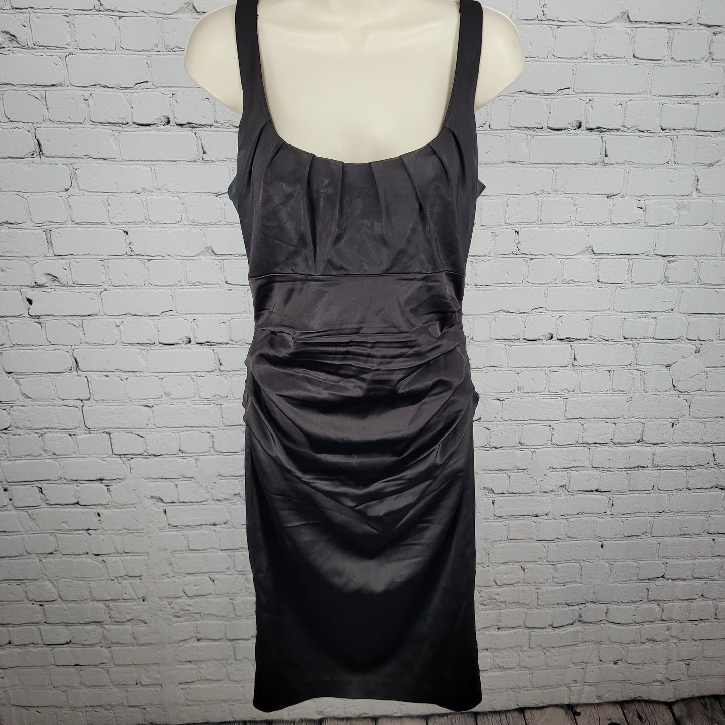 Suzi Chin Maggy Boutique Dark Brown Ruched Stretch Sheath Dress USA Made Size 8