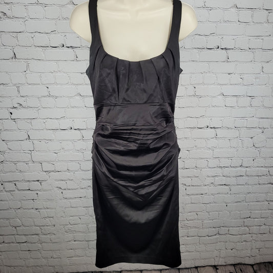 Suzi Chin Maggy Boutique Dark Brown Ruched Stretch Sheath Dress USA Made Size 8