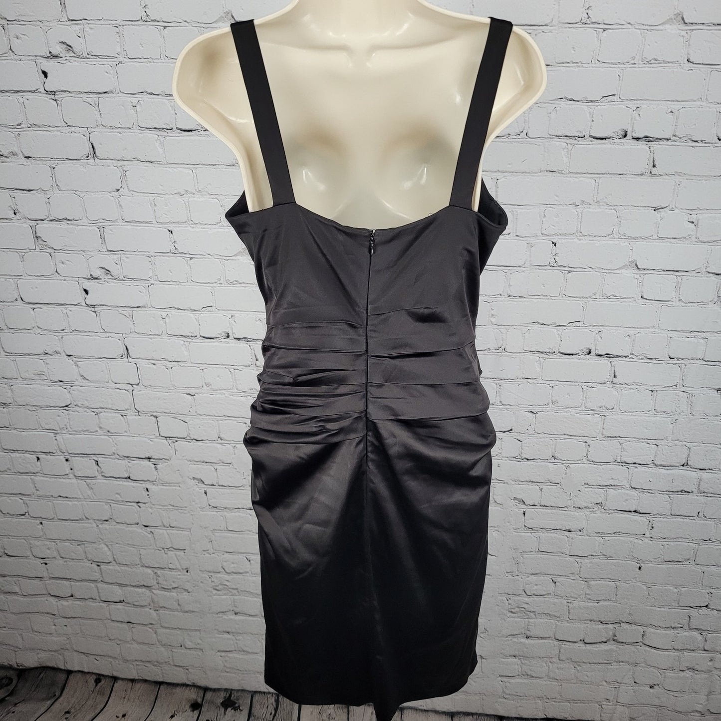 Suzi Chin Maggy Boutique Dark Brown Ruched Stretch Sheath Dress USA Made Size 8