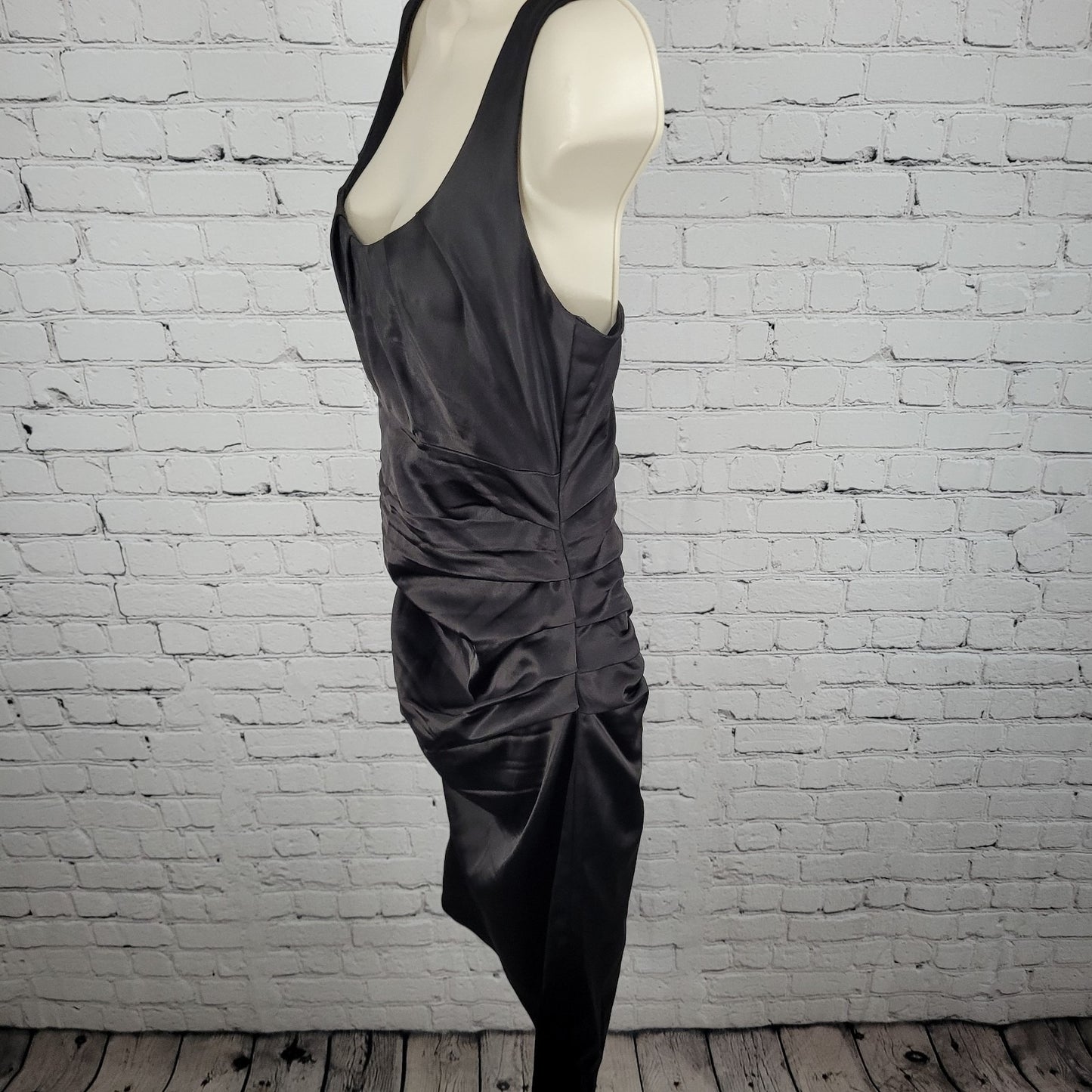 Suzi Chin Maggy Boutique Dark Brown Ruched Stretch Sheath Dress USA Made Size 8