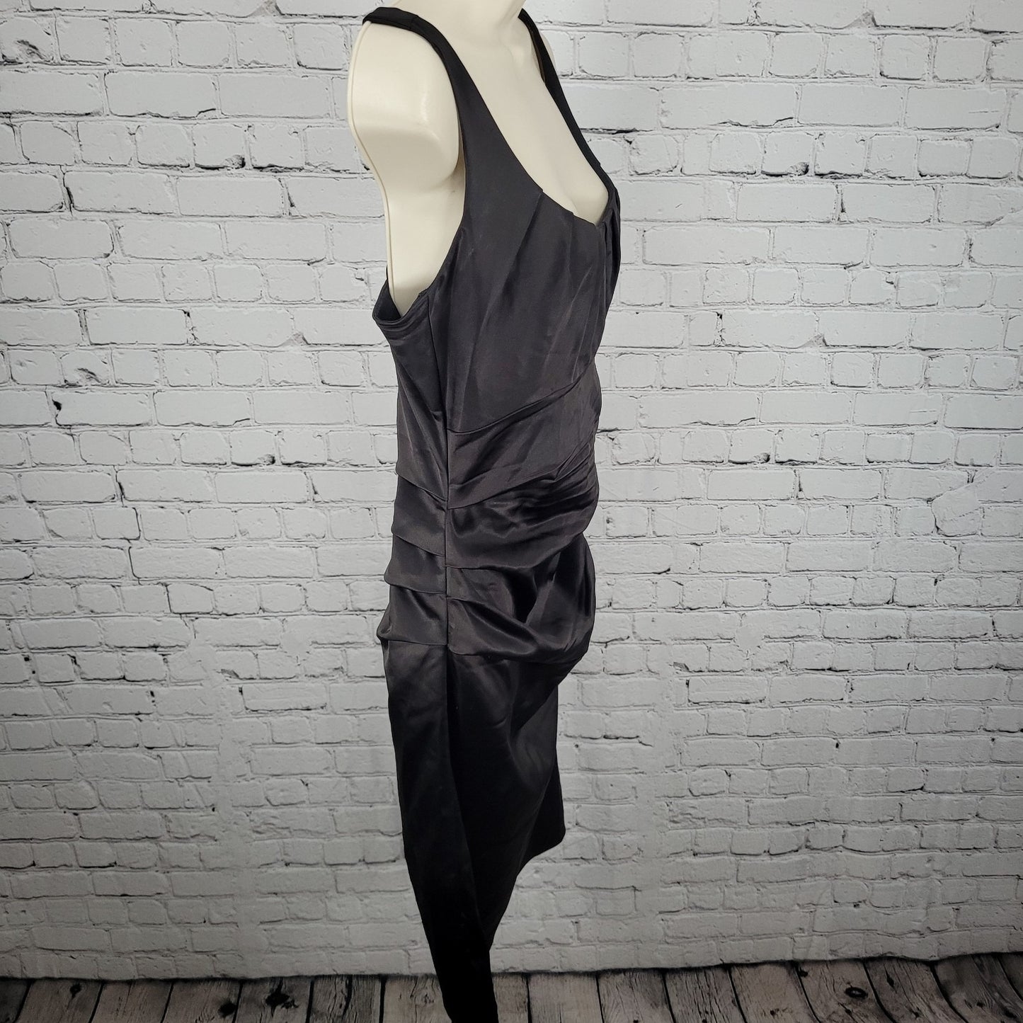 Suzi Chin Maggy Boutique Dark Brown Ruched Stretch Sheath Dress USA Made Size 8