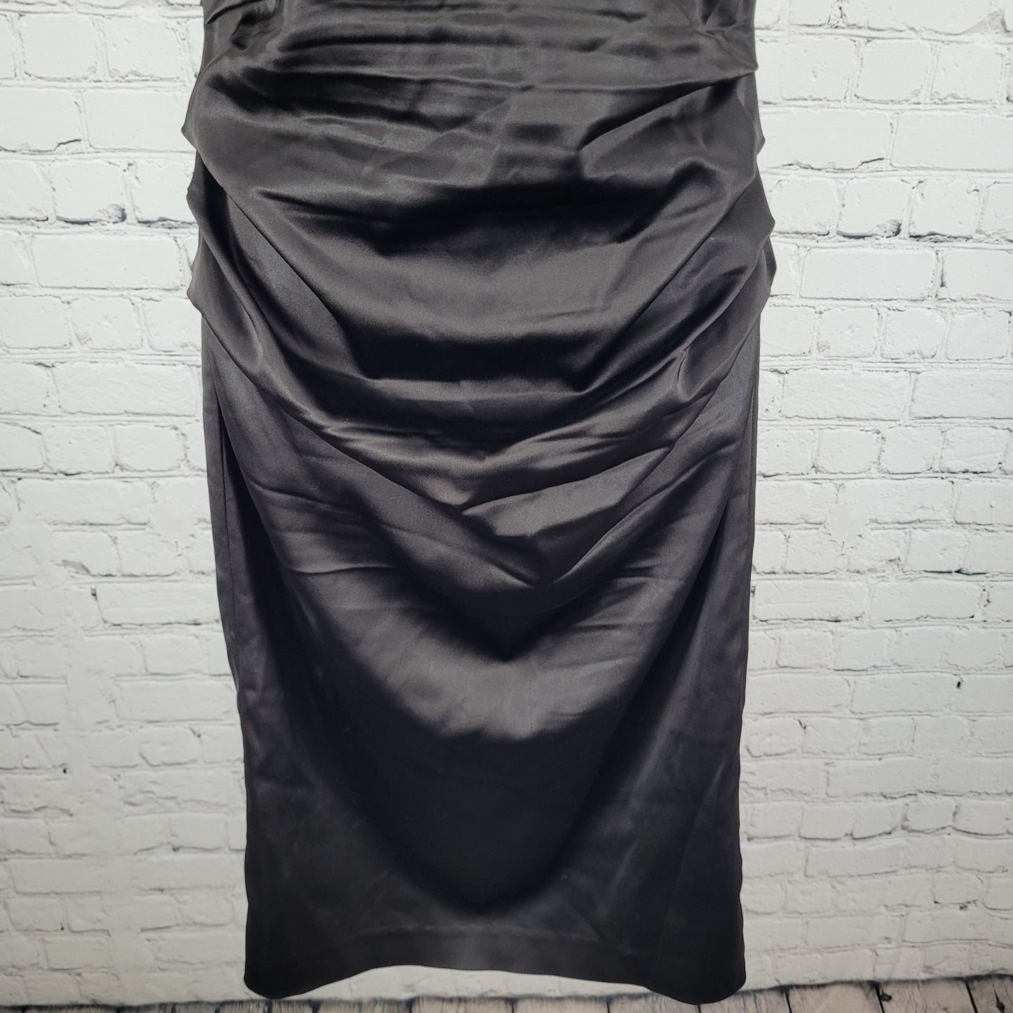 Suzi Chin Maggy Boutique Dark Brown Ruched Stretch Sheath Dress USA Made Size 8