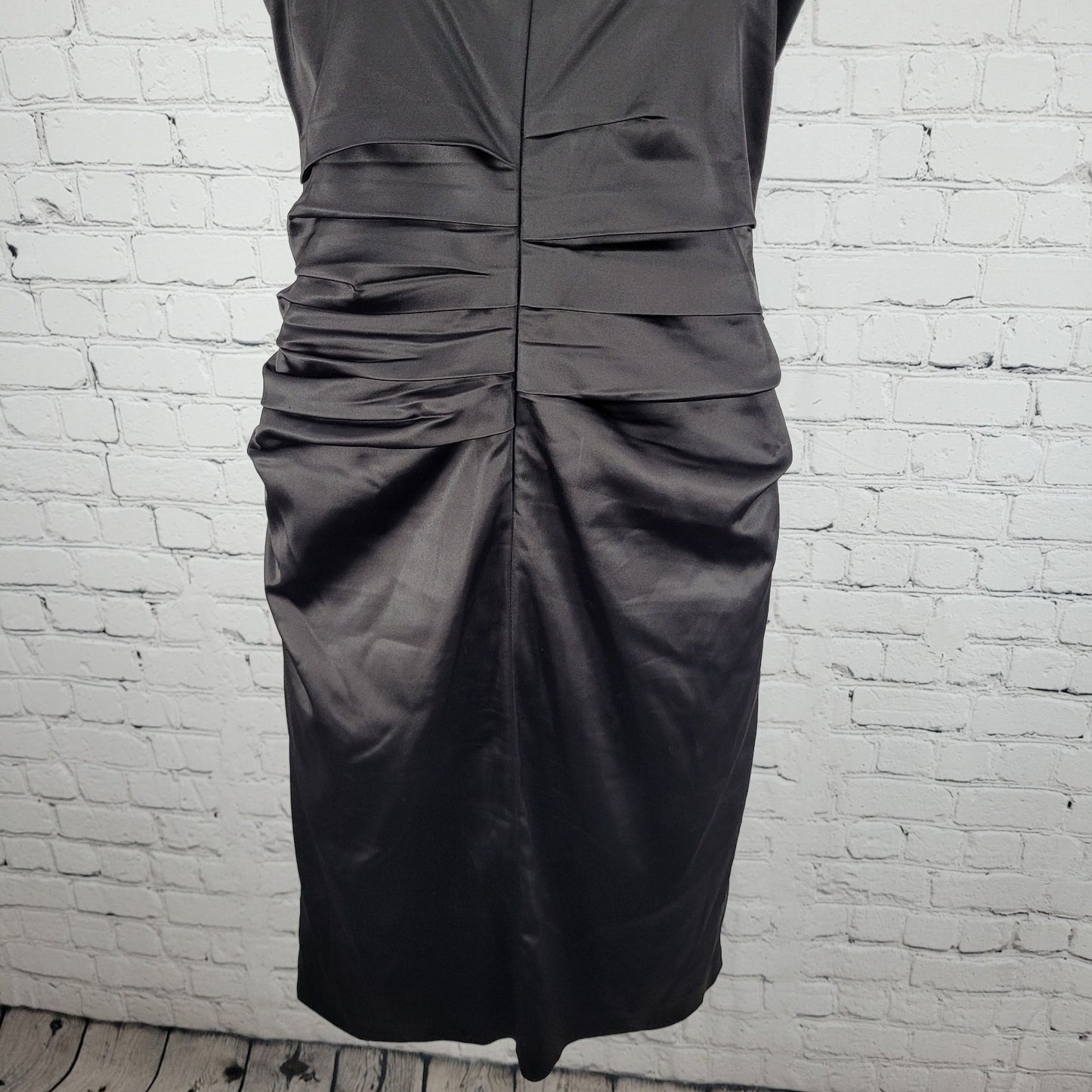 Suzi Chin Maggy Boutique Dark Brown Ruched Stretch Sheath Dress USA Made Size 8