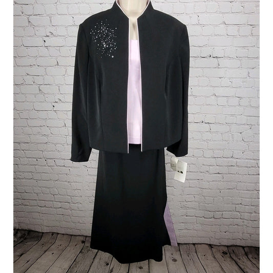 NWT Positive Attitude Nordstrom Black Purple 3 Piece Set Skirt Top Jacket 14