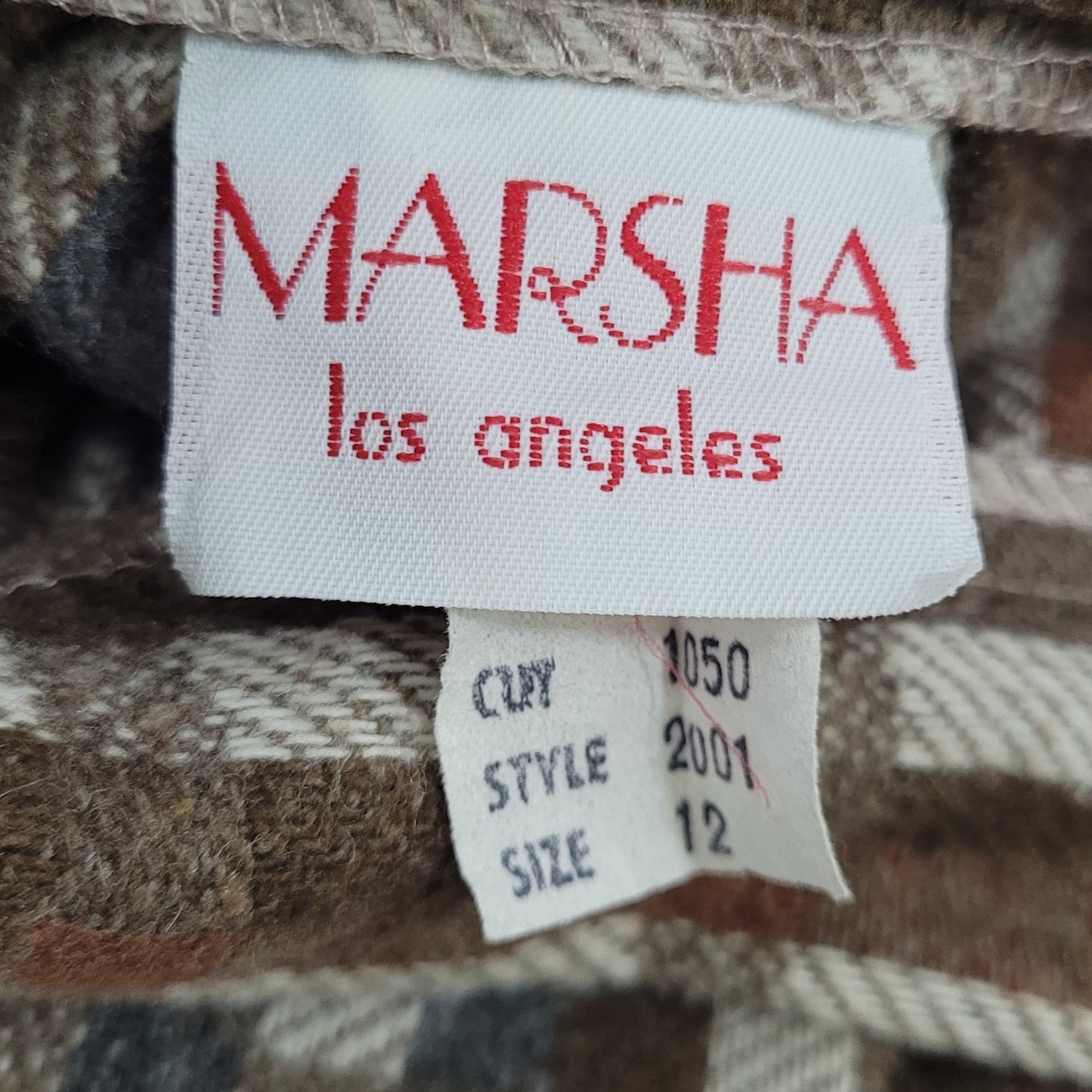 VTG Marsha Brown Wool Blend Plaid Pleated Back Zip Unlined A-Line Midi Skirt 12