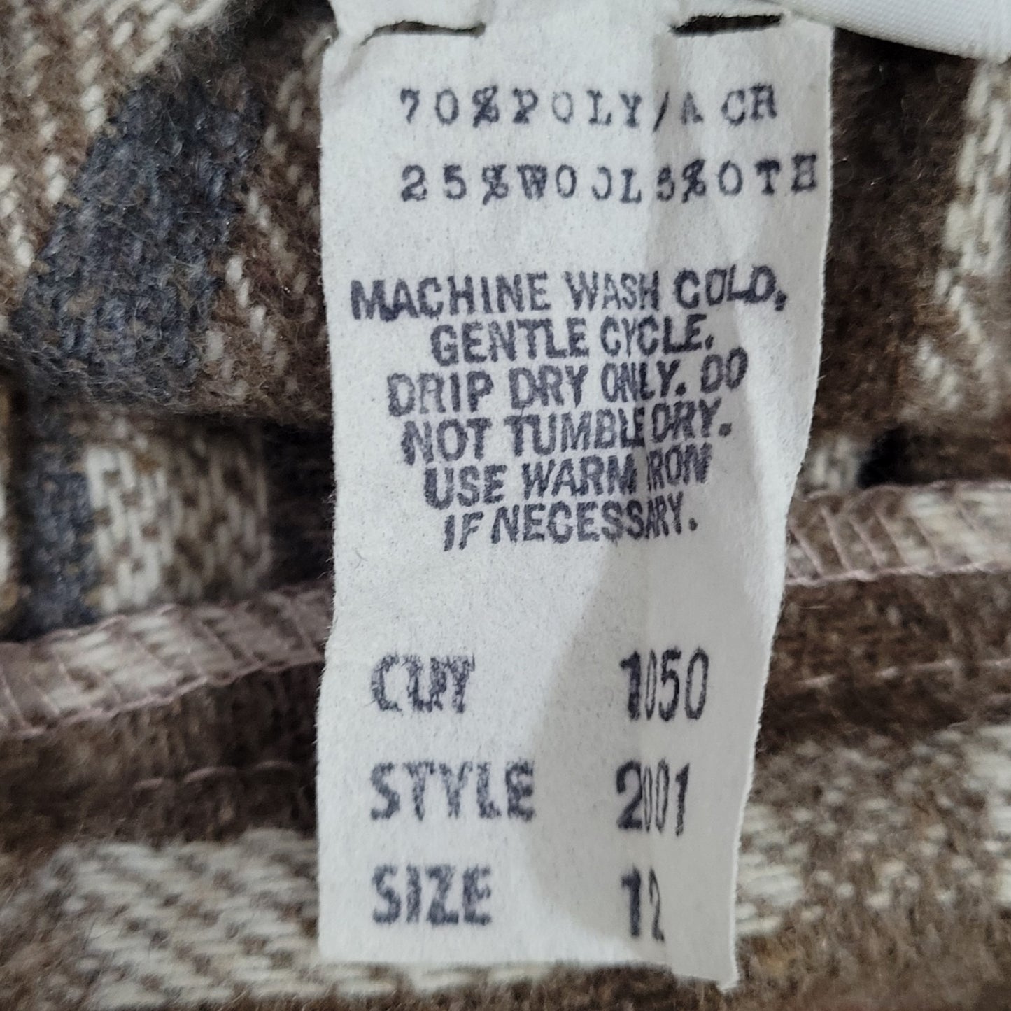 VTG Marsha Brown Wool Blend Plaid Pleated Back Zip Unlined A-Line Midi Skirt 12