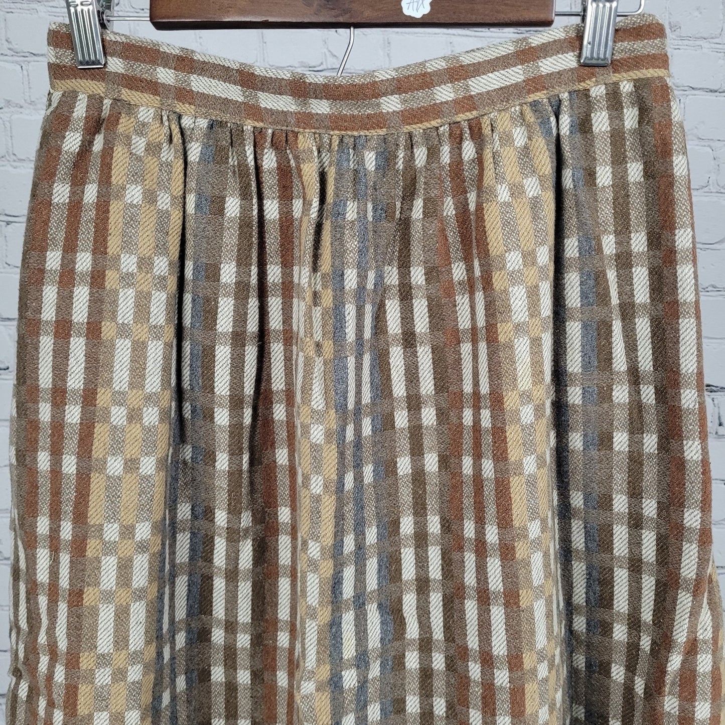 VTG Marsha Brown Wool Blend Plaid Pleated Back Zip Unlined A-Line Midi Skirt 12