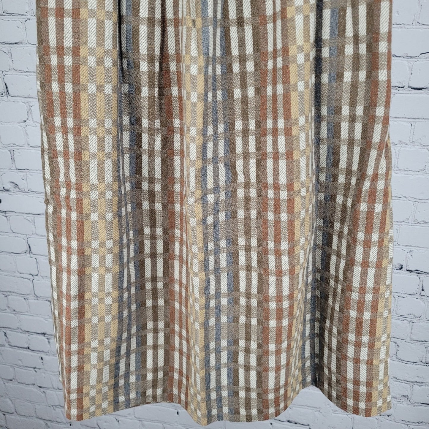 VTG Marsha Brown Wool Blend Plaid Pleated Back Zip Unlined A-Line Midi Skirt 12