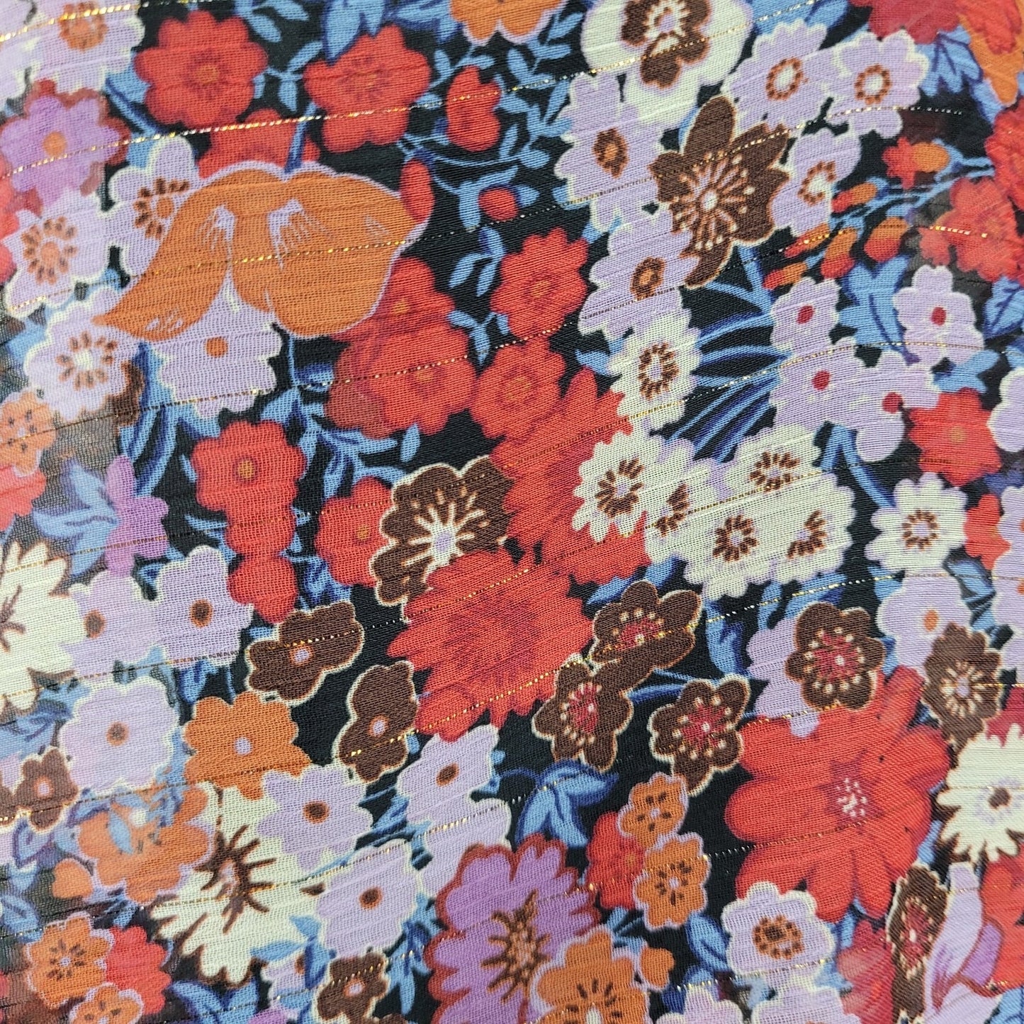 Zara Multicolor Floral Metallic Ruched Puff Sleeve Lined Dress Size Large L