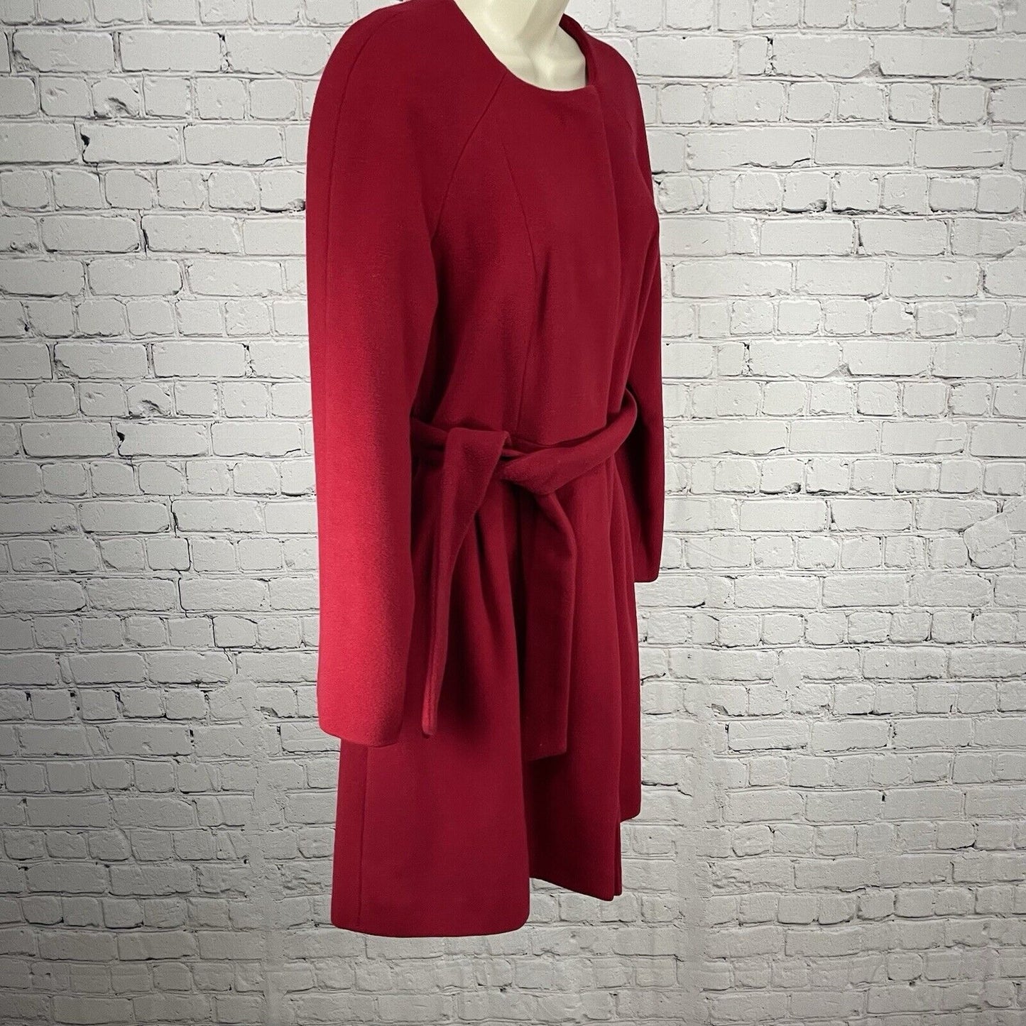 Alfani Red 100% Wool Long Snap Coat Belted Classic Pleated Lined Size XS