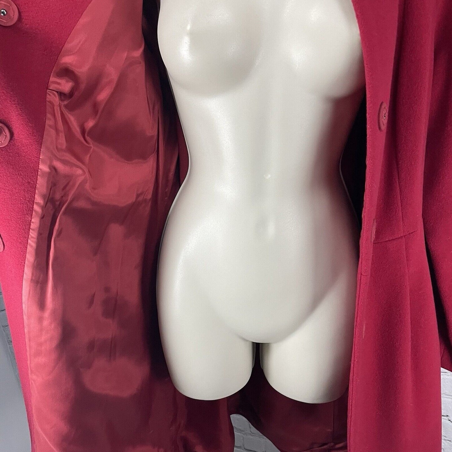 Alfani Red 100% Wool Long Snap Coat Belted Classic Pleated Lined Size XS