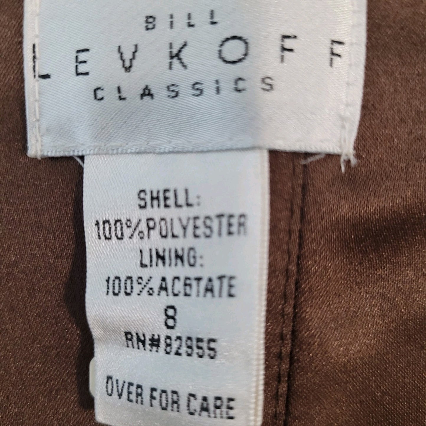 Bill Levkoff Classics Brown Satin Pleated Ruched Strapless A Line Dress Size 8