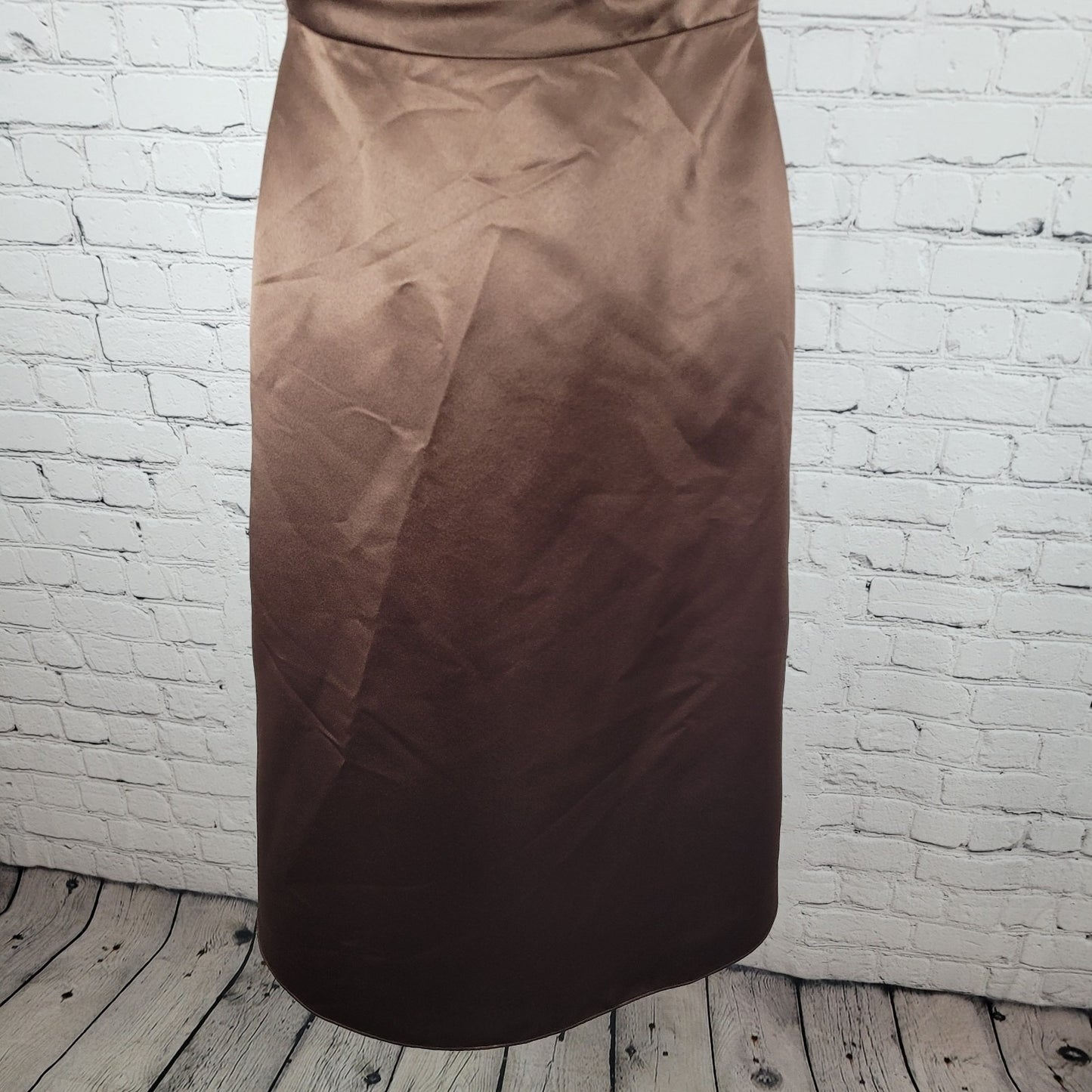 Bill Levkoff Classics Brown Satin Pleated Ruched Strapless A Line Dress Size 8