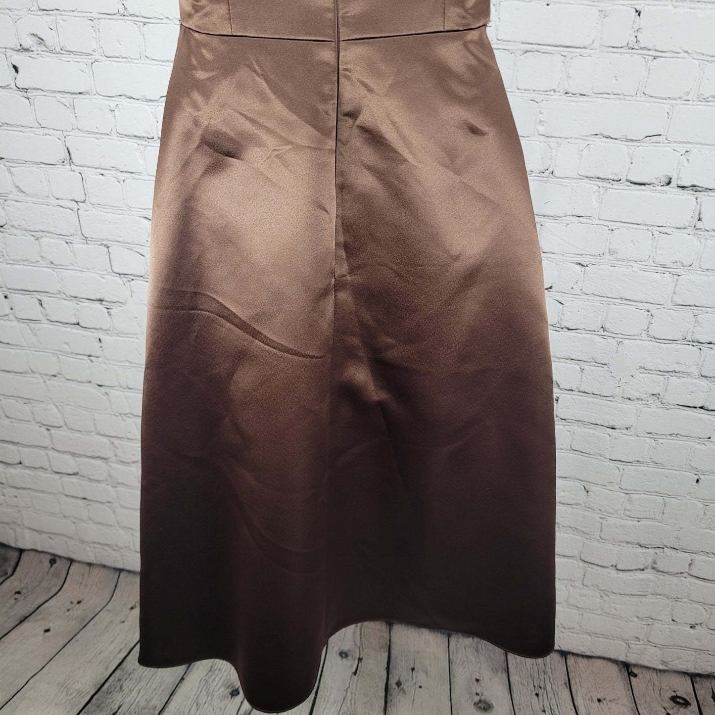 Bill Levkoff Classics Brown Satin Pleated Ruched Strapless A Line Dress Size 8
