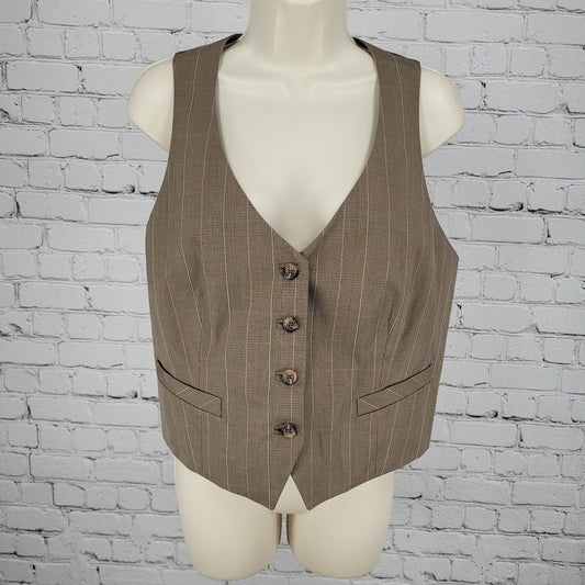 Tommy Hilfiger Brown Pink Pinstriped Check Waistcoat Suit Vest Size Large L
