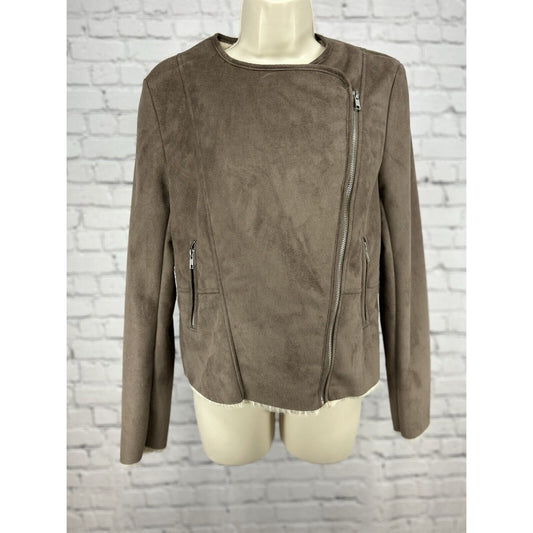 Vigoss Brown Faux Fur Lined Long Sleeve Asymmetric Zip Women's Jacket Size Small