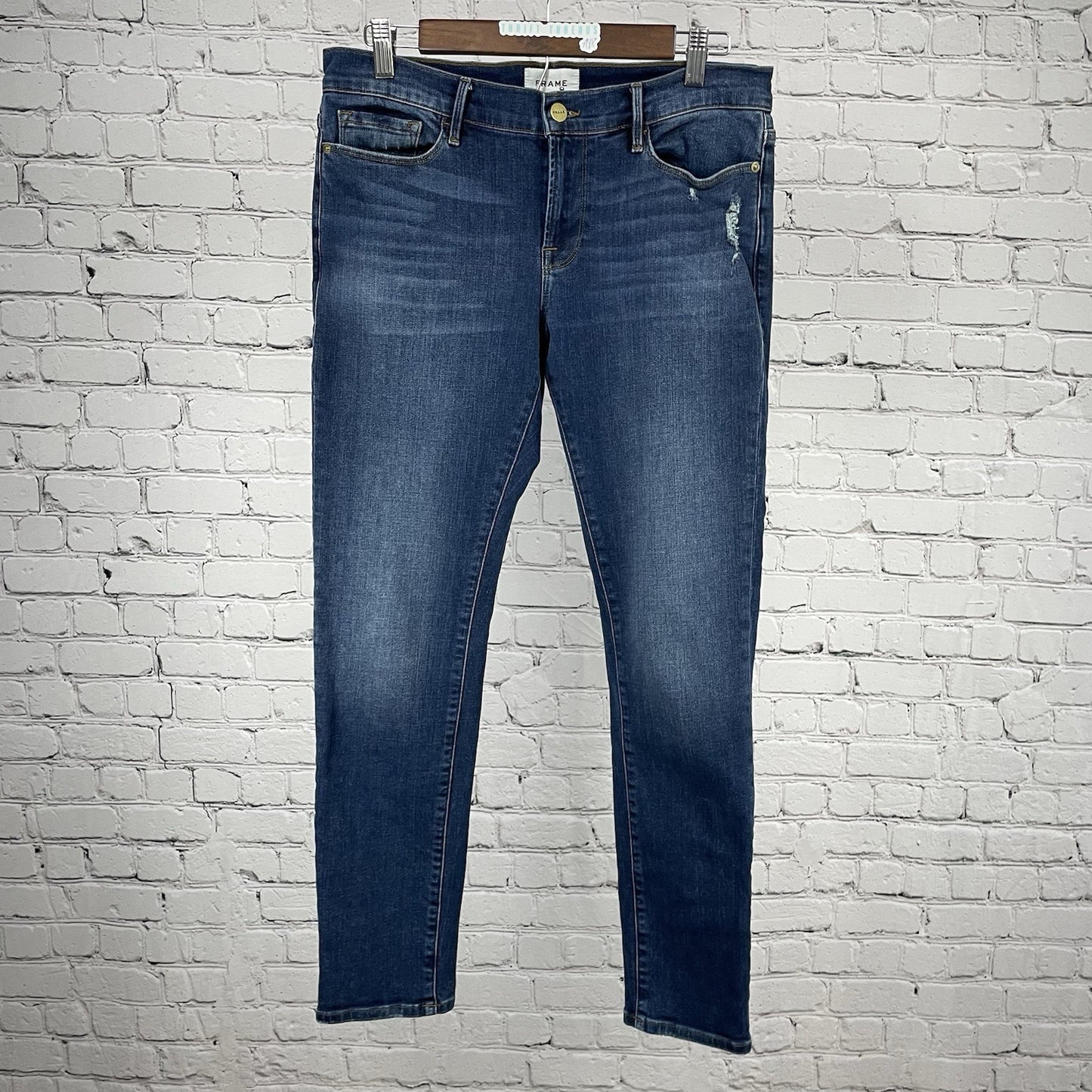 Frame Blue Denim Le Garçon Mid Rise Skinny Jeans Stretch Size 28 (32x28.5)