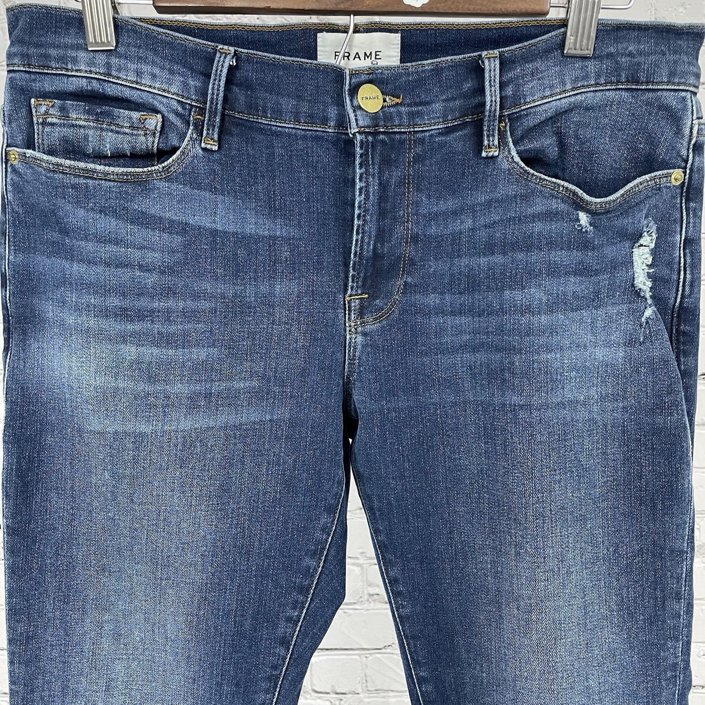 Frame Blue Denim Le Garçon Mid Rise Skinny Jeans Stretch Size 28 (32x28.5)