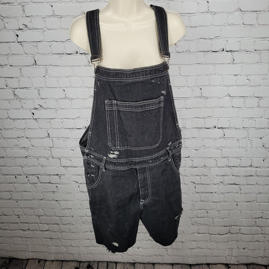 BDG Urban Outfitters Black Denim White Stitching Shortalls Overalls Size 33W
