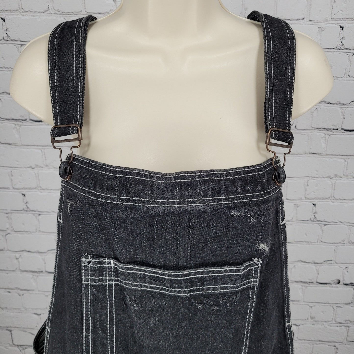 BDG Urban Outfitters Black Denim White Stitching Shortalls Overalls Size 33W