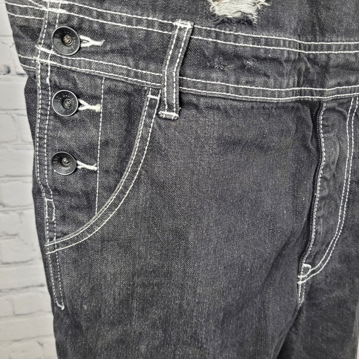 BDG Urban Outfitters Black Denim White Stitching Shortalls Overalls Size 33W