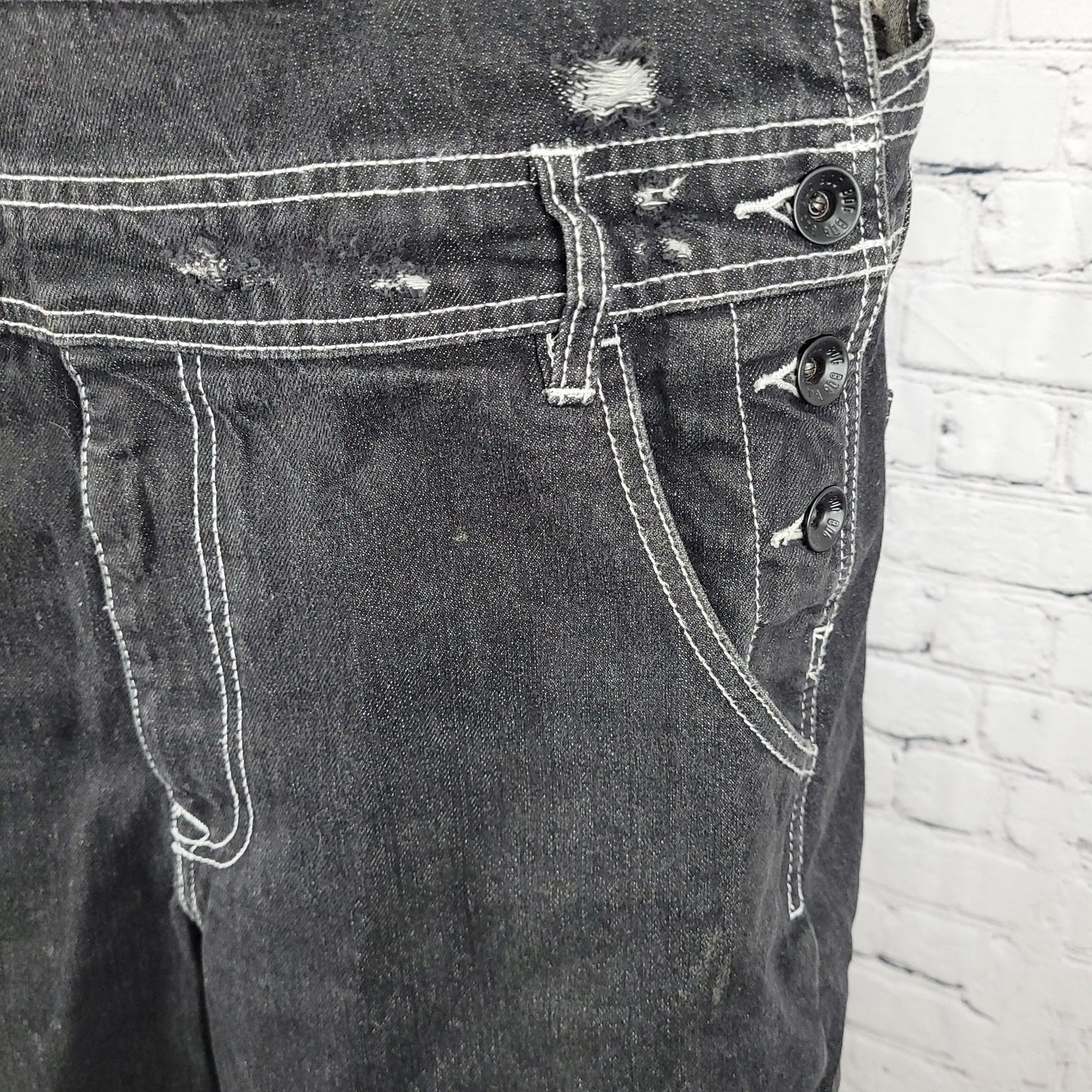 BDG Urban Outfitters Black Denim White Stitching Shortalls Overalls Size 33W