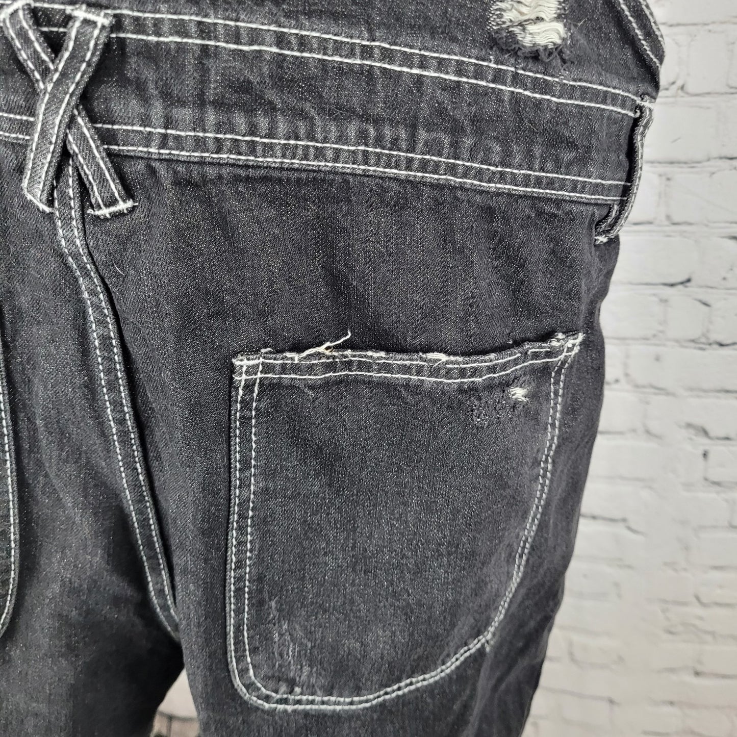 BDG Urban Outfitters Black Denim White Stitching Shortalls Overalls Size 33W