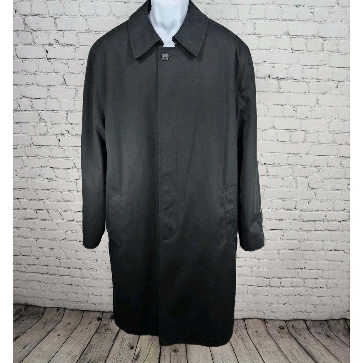 Bill Blass 3000 Black Removable Faux Fur Bodywarmer Buttoned Trench Coat 42L