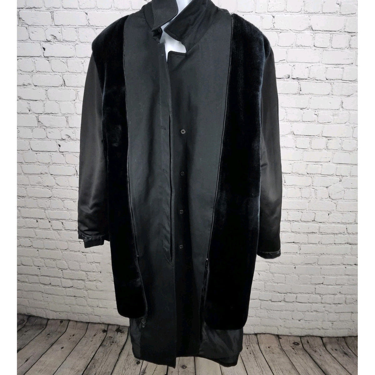Bill Blass 3000 Black Removable Faux Fur Bodywarmer Buttoned Trench Coat 42L