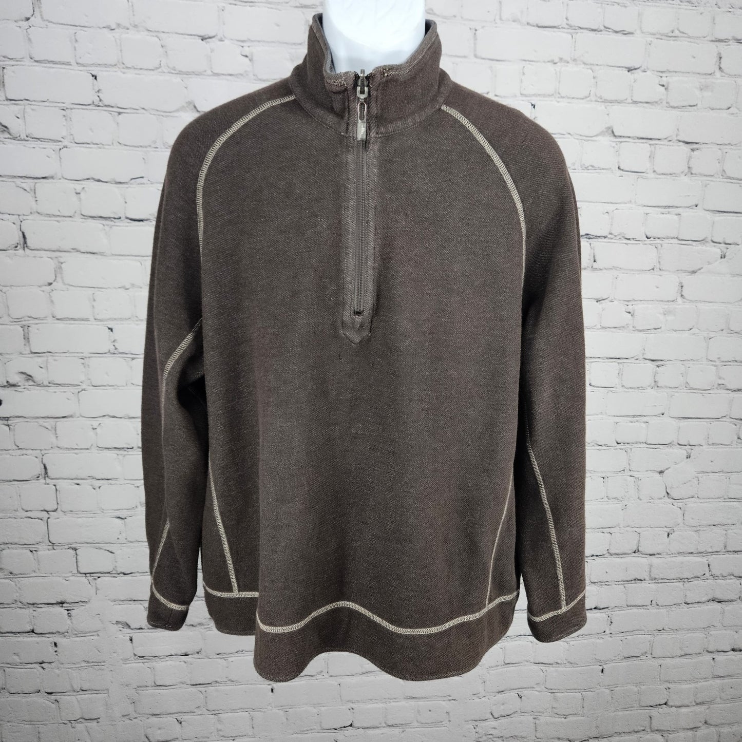 Tommy Bahama Brown 1/4 Zip Mock Neck Long Sleeve Pullover Sweatshirt Jacket XL