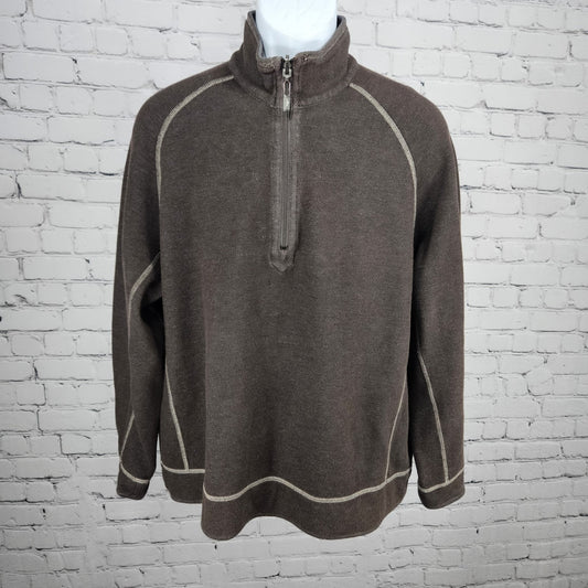 Tommy Bahama Brown 1/4 Zip Mock Neck Long Sleeve Pullover Sweatshirt Jacket XL
