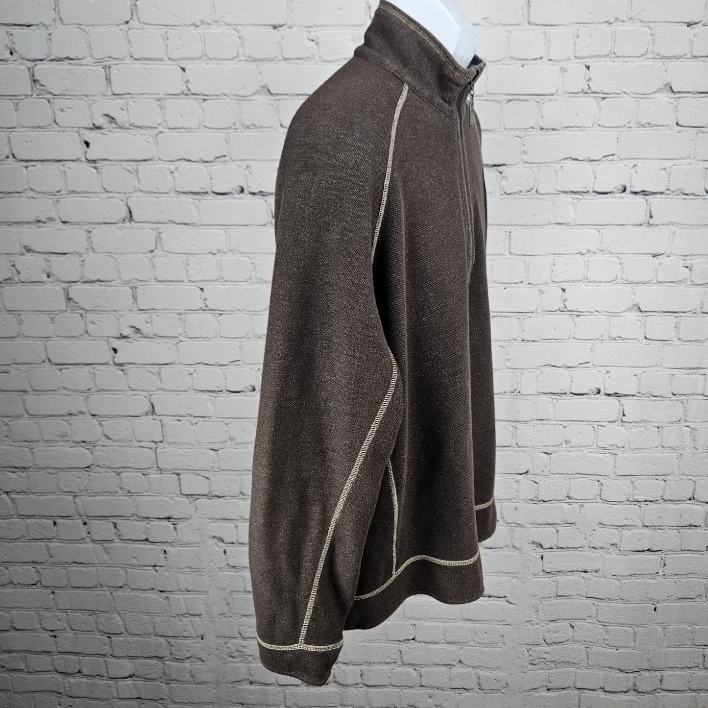 Tommy Bahama Brown 1/4 Zip Mock Neck Long Sleeve Pullover Sweatshirt Jacket XL
