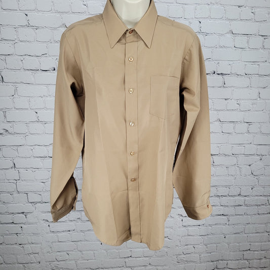 VTG Van Heusen Light Brown Super Silk Lightweight Long Sleeve Shirt Size 20