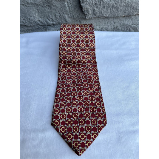 Cromley And Finch 100% Hand Made Silk Tie Made In USA Red Chain Link 3in x 55in