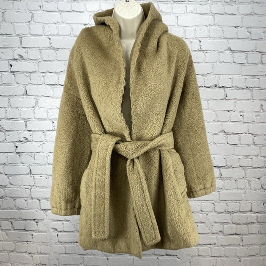 Hanii Y Tan Baby Alpaca Wool Hooded Belted Wrap Coat Pockets Size 42 Large L