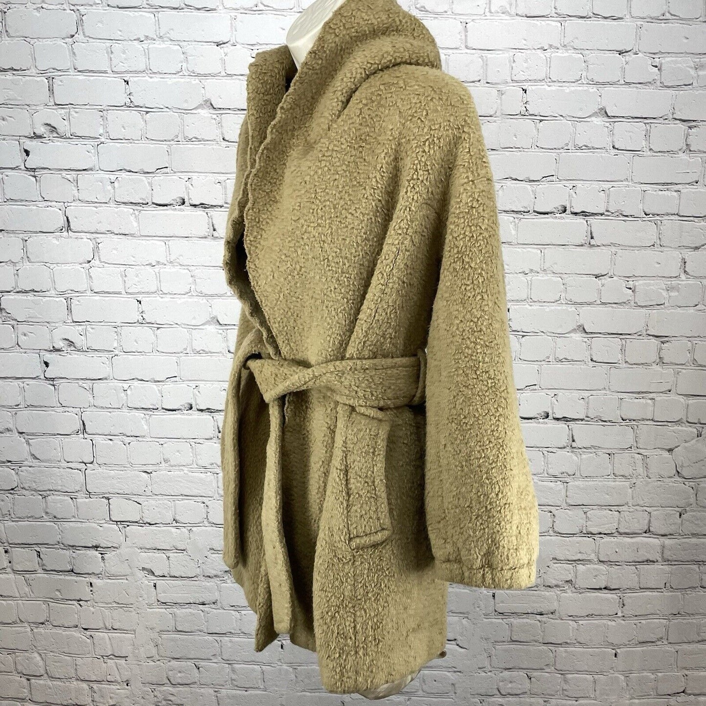 Hanii Y Tan Baby Alpaca Wool Hooded Belted Wrap Coat Pockets Size 42 Large L