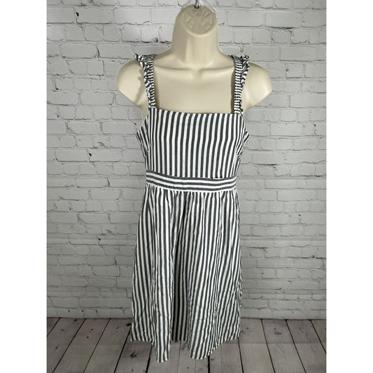 Madewell Grey White Viscose Striped Racerback Back Zip Short Mini Dress Womens 0
