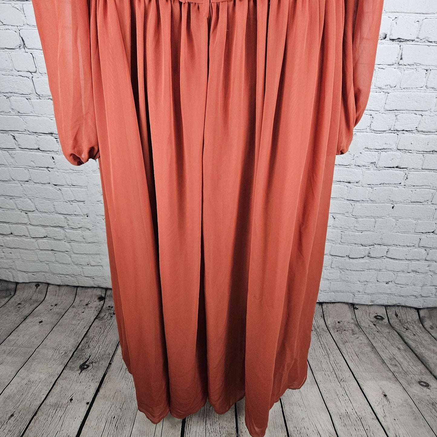 Azazie Orange Chiffon Long Sleeve Empire Waist Pleated Backless Maxi Dress A14