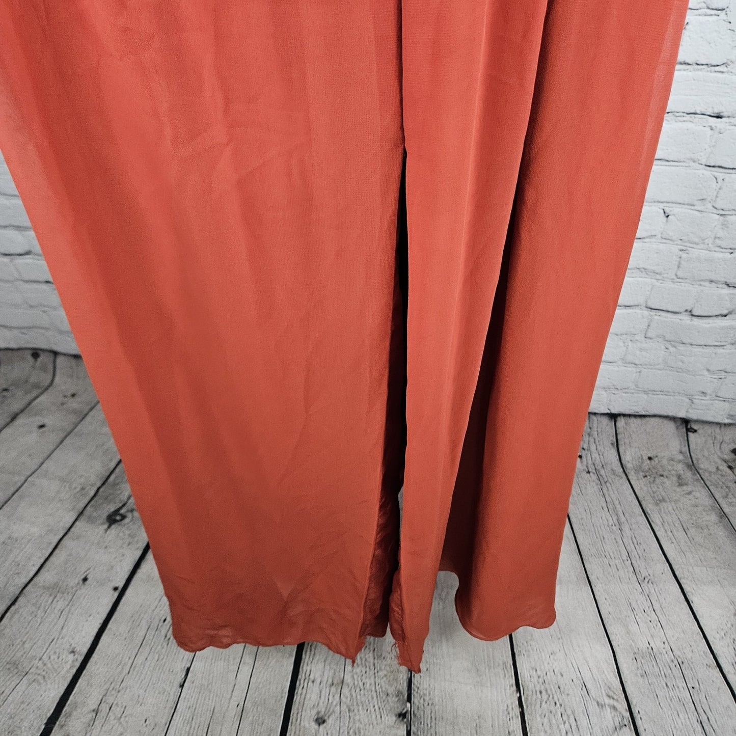 Azazie Orange Chiffon Long Sleeve Empire Waist Pleated Backless Maxi Dress A14