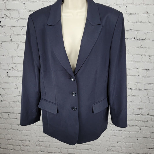 Talbots Blue Italian Wool Stretch 3 Button Peak Blazer USA Made Size 14