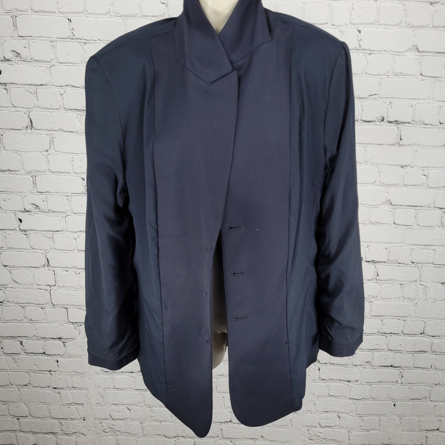 Talbots Blue Italian Wool Stretch 3 Button Peak Blazer USA Made Size 14