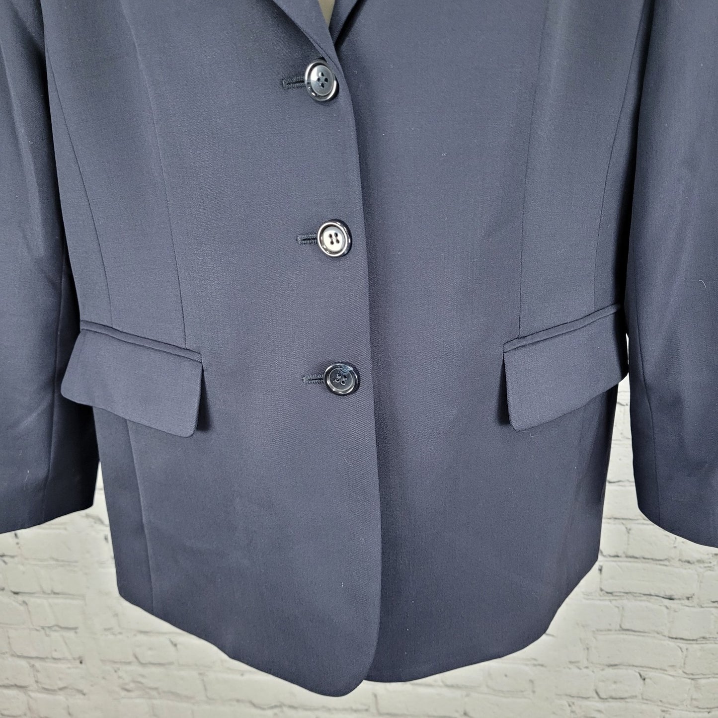 Talbots Blue Italian Wool Stretch 3 Button Peak Blazer USA Made Size 14