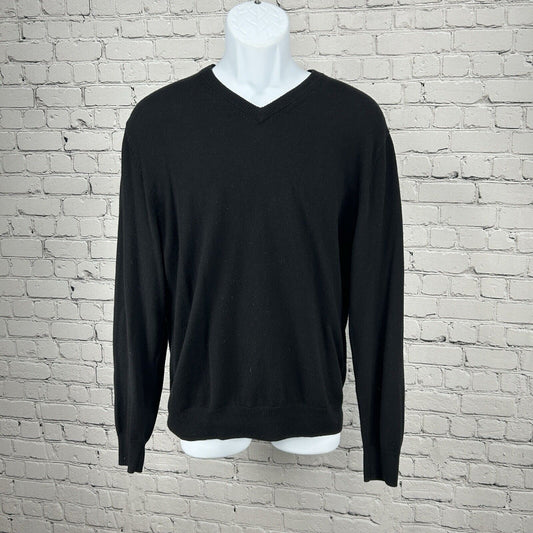 Alan Flusser Black Cotton Cashmere Long Sleeve Pullover Sweater Size Medium M