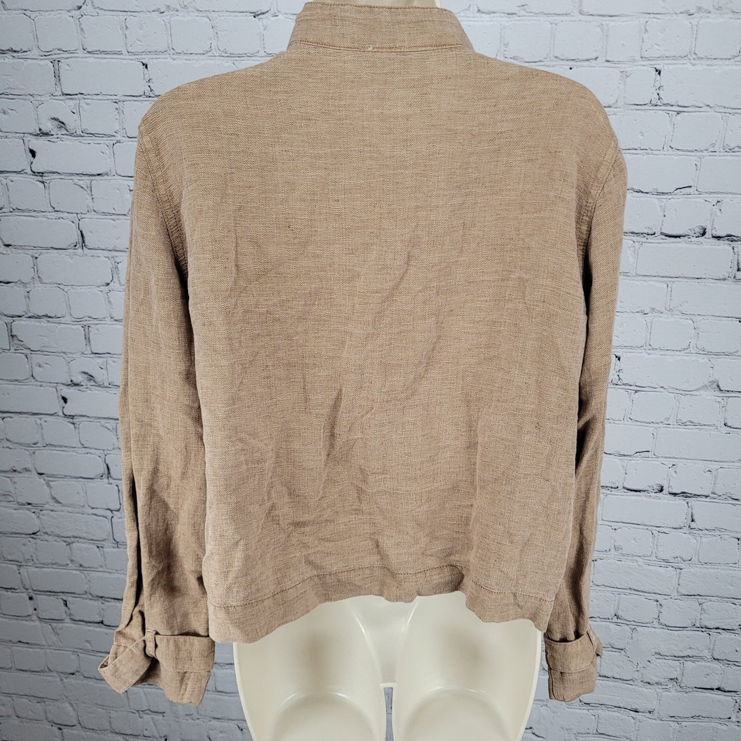 Nicole Miller Brown Linen Blend Lightweight Unlined Snap Jacket Size Large L
