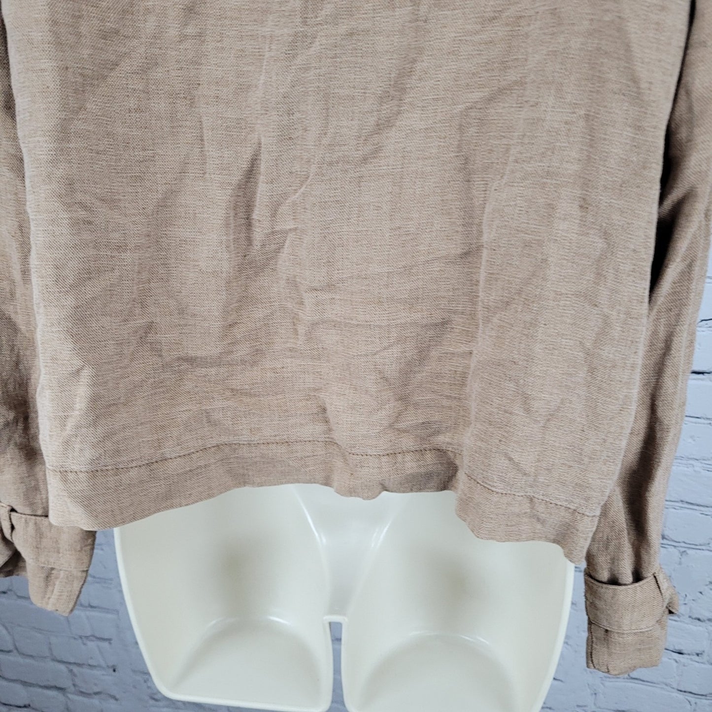 Nicole Miller Brown Linen Blend Lightweight Unlined Snap Jacket Size Large L